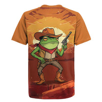 Cowboy Frog Outlaw Rugby Jersey with Desert Sunset Silhouette Pattern