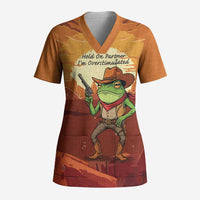 Cowboy Frog Outlaw Scrub Top with Desert Sunset Silhouette Pattern
