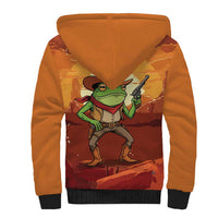 Cowboy Frog Outlaw Sherpa Hoodie with Desert Sunset Silhouette Pattern