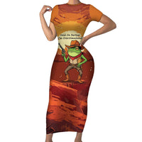 Cowboy Frog Outlaw Short Sleeve Bodycon Dress with Desert Sunset Silhouette Pattern