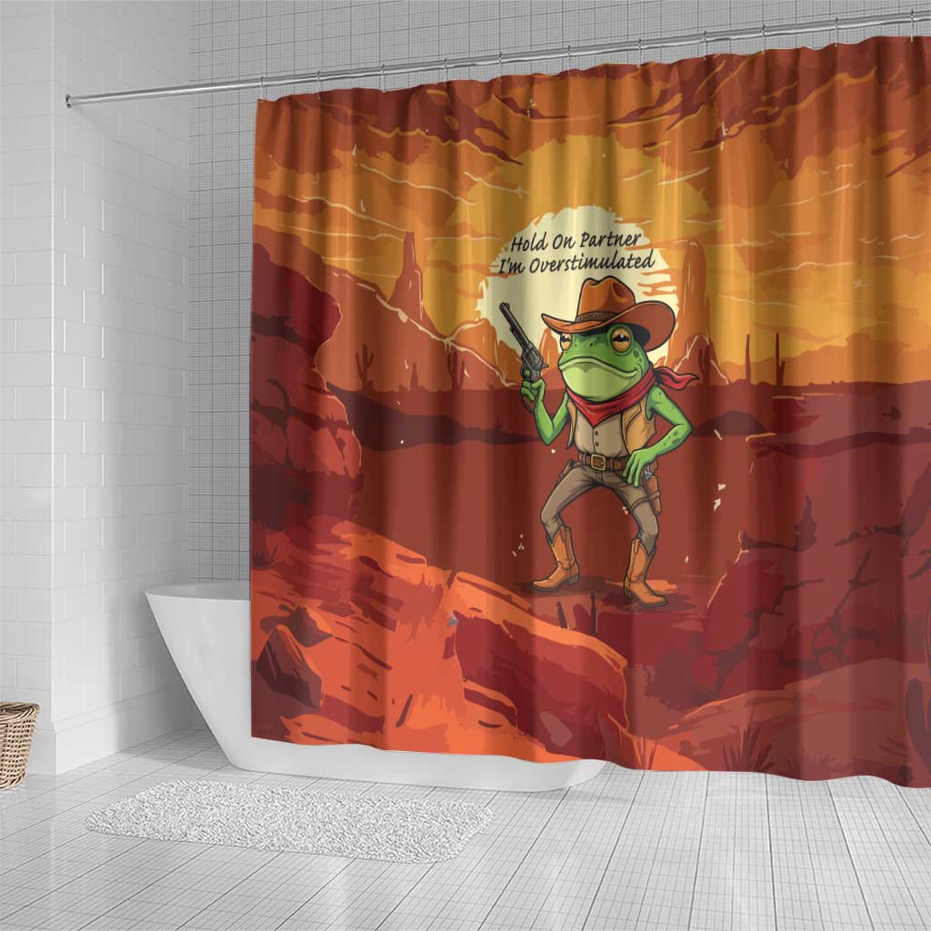 Cowboy Frog Outlaw Shower Curtain with Desert Sunset Silhouette Pattern