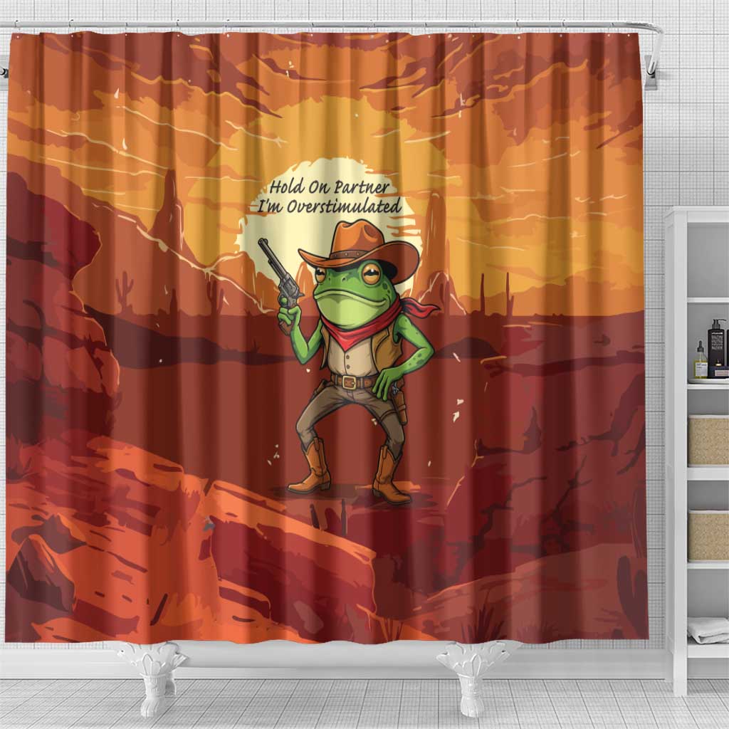 Cowboy Frog Outlaw Shower Curtain with Desert Sunset Silhouette Pattern