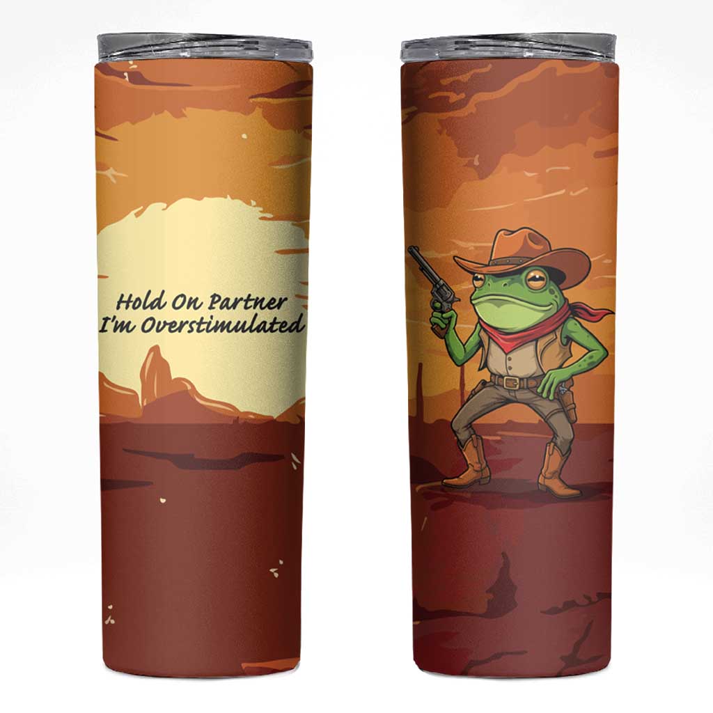 Cowboy Frog Outlaw Skinny Tumbler with Desert Sunset Silhouette Pattern