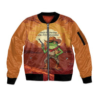 Cowboy Frog Outlaw Sleeve Zip Bomber Jacket with Desert Sunset Silhouette Pattern