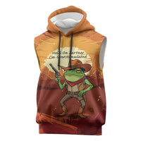 Cowboy Frog Outlaw Sleeveless Hoodie with Desert Sunset Silhouette Pattern