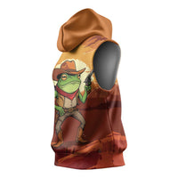 Cowboy Frog Outlaw Sleeveless Hoodie with Desert Sunset Silhouette Pattern