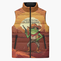Cowboy Frog Outlaw Sleeveless Puffer Jacket with Desert Sunset Silhouette Pattern