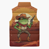 Cowboy Frog Outlaw Sleeveless Puffer Jacket with Desert Sunset Silhouette Pattern