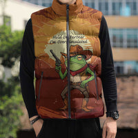 Cowboy Frog Outlaw Sleeveless Puffer Jacket with Desert Sunset Silhouette Pattern