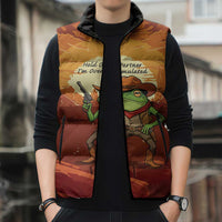 Cowboy Frog Outlaw Sleeveless Puffer Jacket with Desert Sunset Silhouette Pattern