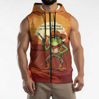 Cowboy Frog Outlaw Sleeveless Zip Hoodie with Desert Sunset Silhouette Pattern