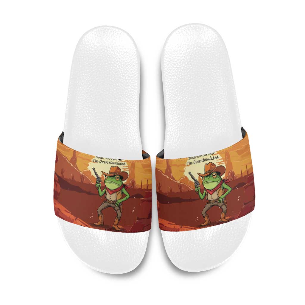Cowboy Frog Outlaw Slide Sandals with Desert Sunset Silhouette Pattern