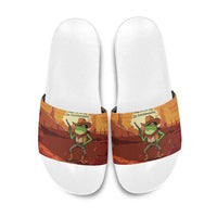 Cowboy Frog Outlaw Slide Sandals with Desert Sunset Silhouette Pattern
