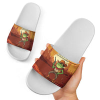 Cowboy Frog Outlaw Slide Sandals with Desert Sunset Silhouette Pattern