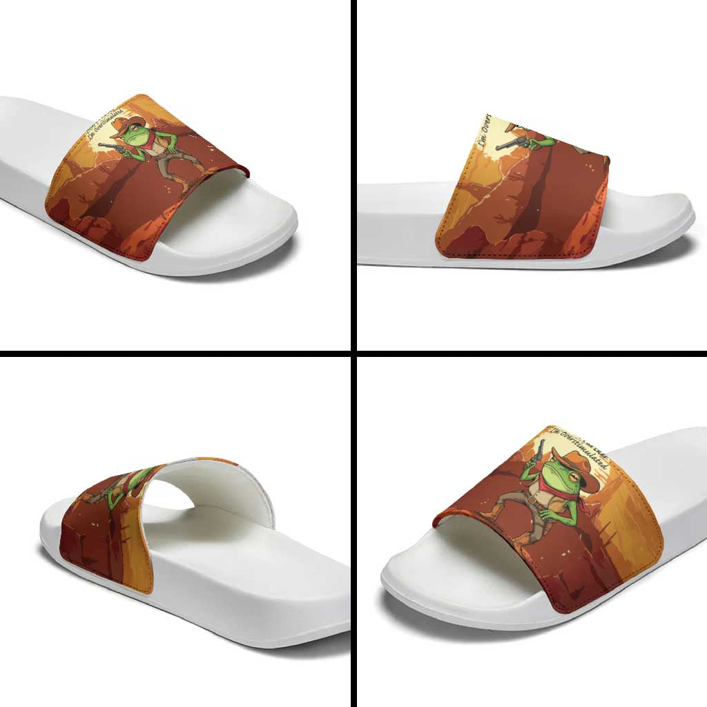 Cowboy Frog Outlaw Slide Sandals with Desert Sunset Silhouette Pattern
