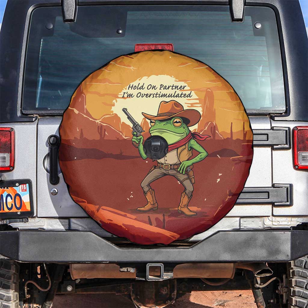 Cowboy Frog Outlaw Spare Tire Cover with Desert Sunset Silhouette Pattern