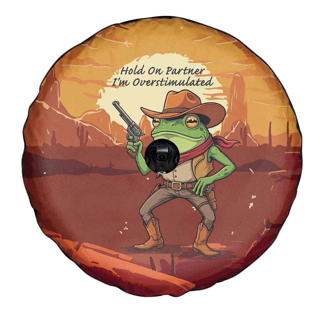 Cowboy Frog Outlaw Spare Tire Cover with Desert Sunset Silhouette Pattern