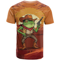 Cowboy Frog Outlaw T Shirt with Desert Sunset Silhouette Pattern
