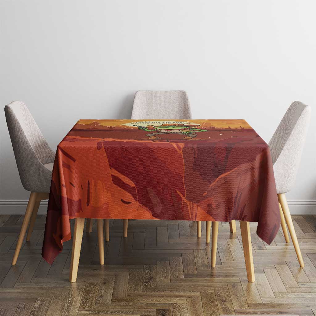 Cowboy Frog Outlaw Tablecloth with Desert Sunset Silhouette Pattern