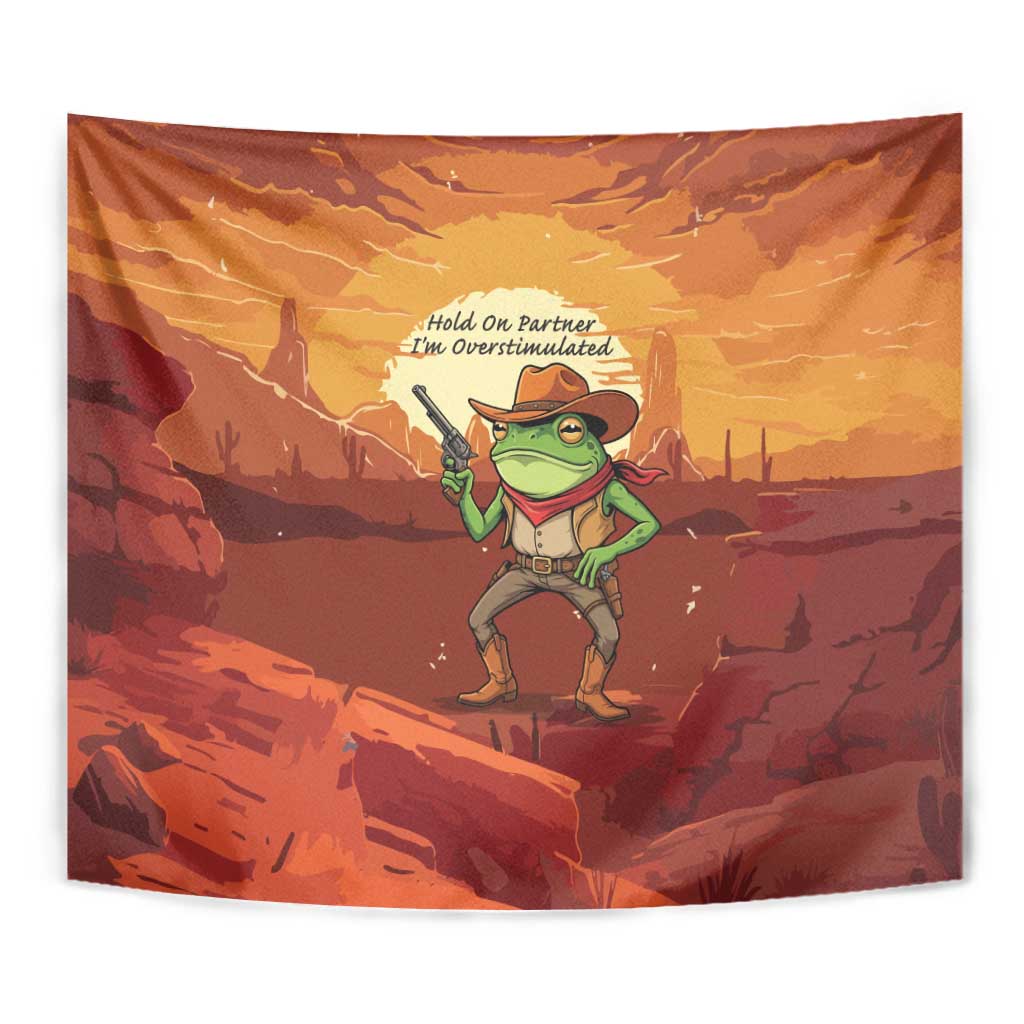 Cowboy Frog Outlaw Tapestry with Desert Sunset Silhouette Pattern