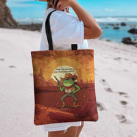 Cowboy Frog Outlaw Tote Bag with Desert Sunset Silhouette Pattern