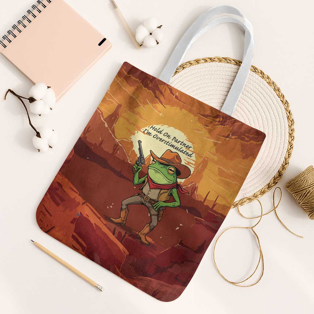 Cowboy Frog Outlaw Tote Bag with Desert Sunset Silhouette Pattern