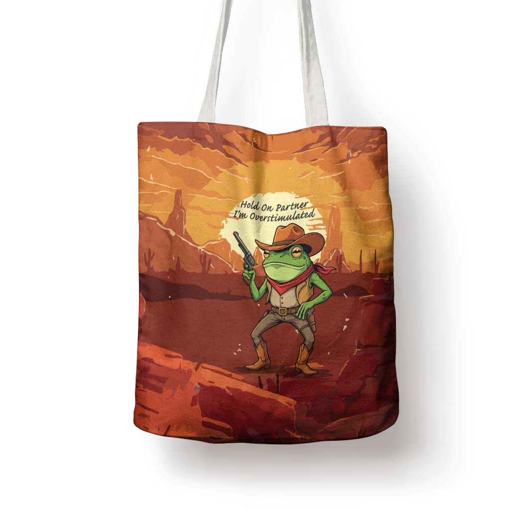 Cowboy Frog Outlaw Tote Bag with Desert Sunset Silhouette Pattern