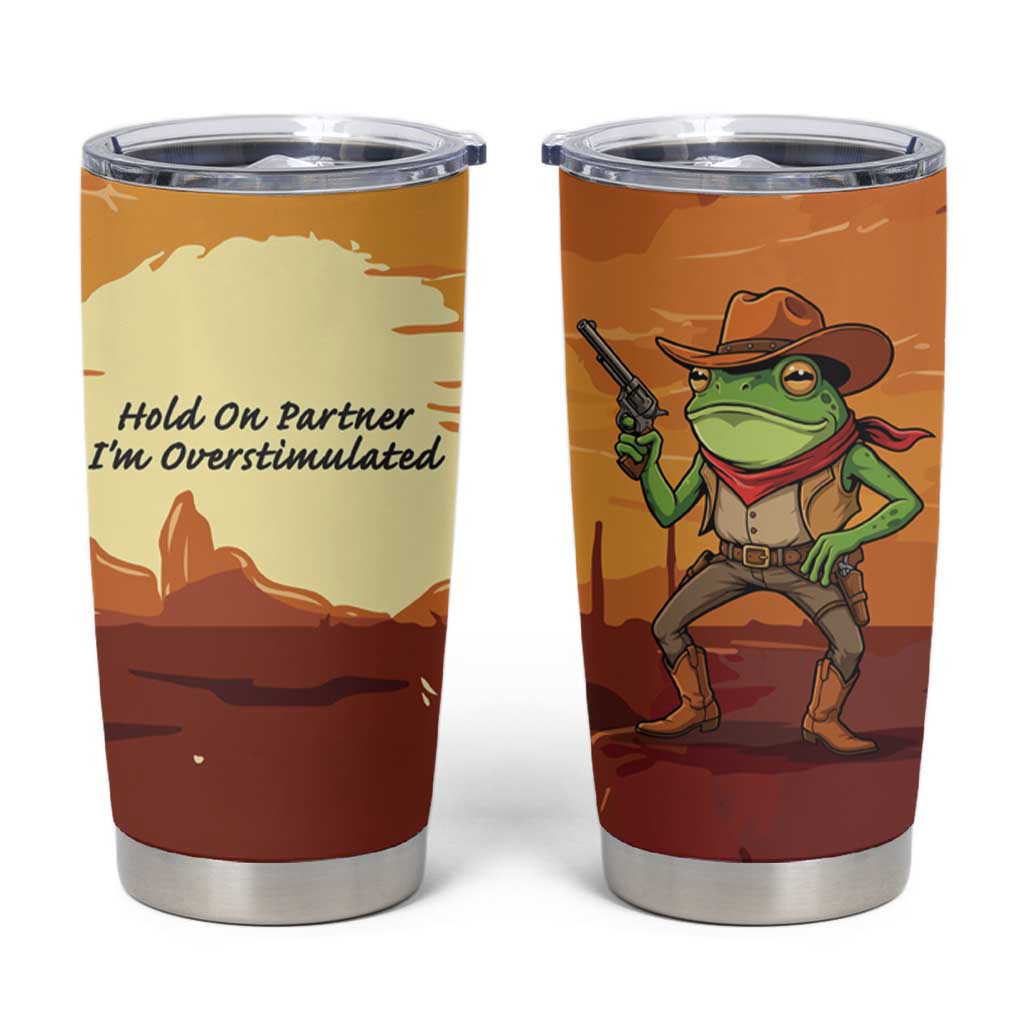Cowboy Frog Outlaw Tumbler Cup with Desert Sunset Silhouette Pattern
