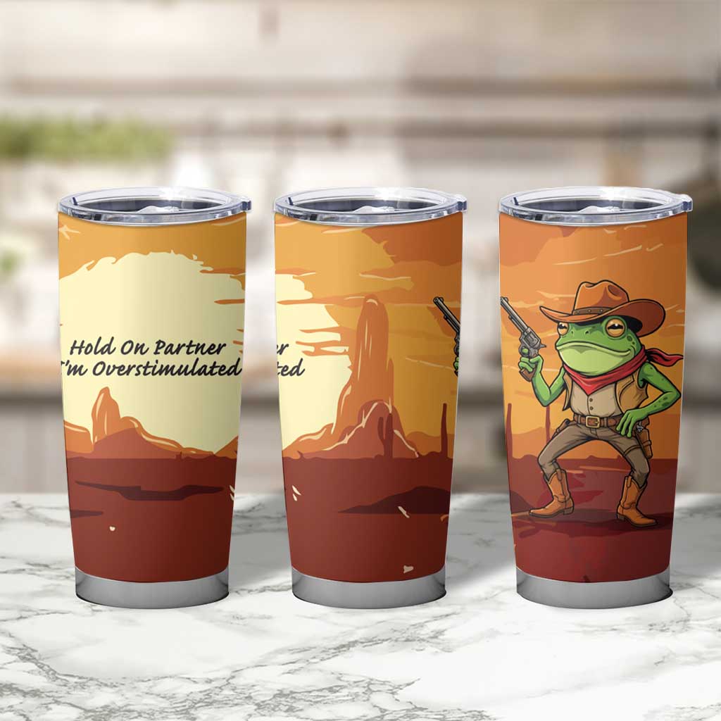Cowboy Frog Outlaw Tumbler Cup with Desert Sunset Silhouette Pattern