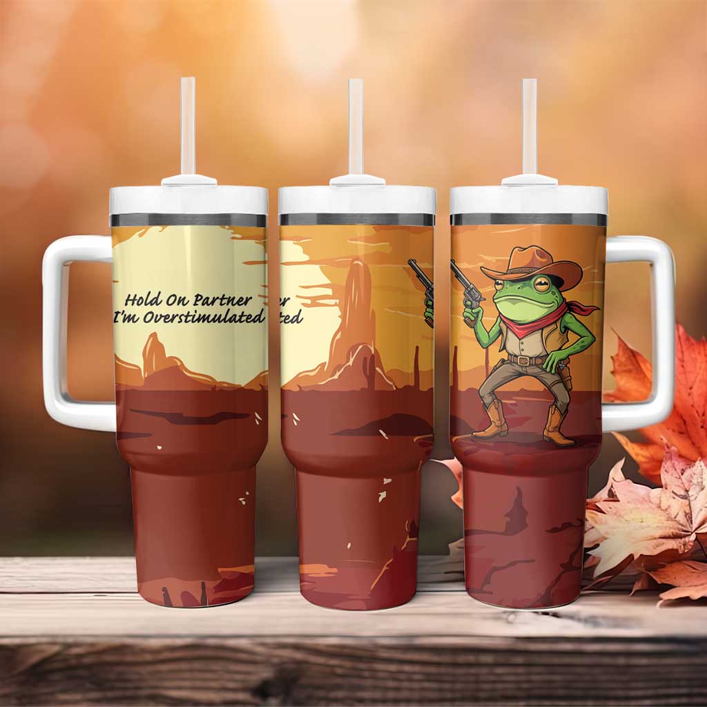 Cowboy Frog Outlaw Tumbler With Handle with Desert Sunset Silhouette Pattern