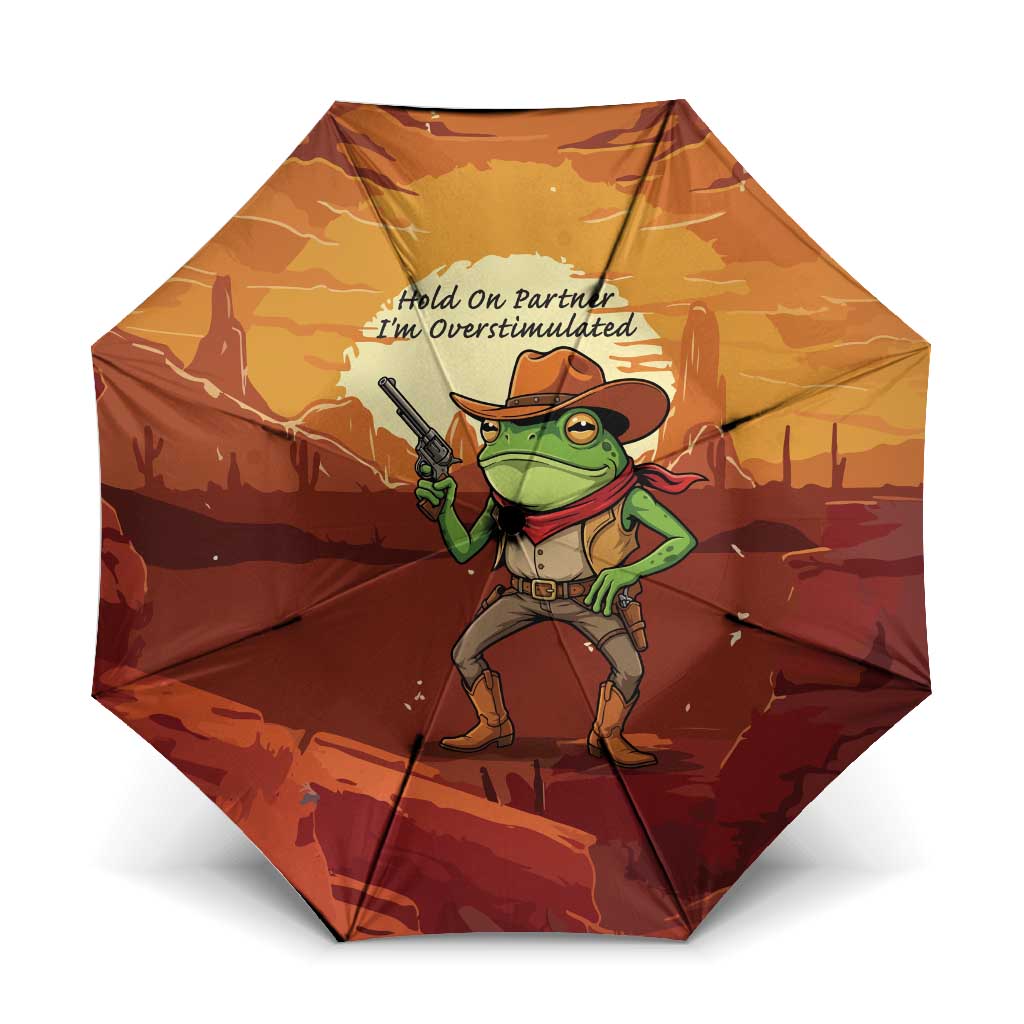 Cowboy Frog Outlaw Umbrella with Desert Sunset Silhouette Pattern