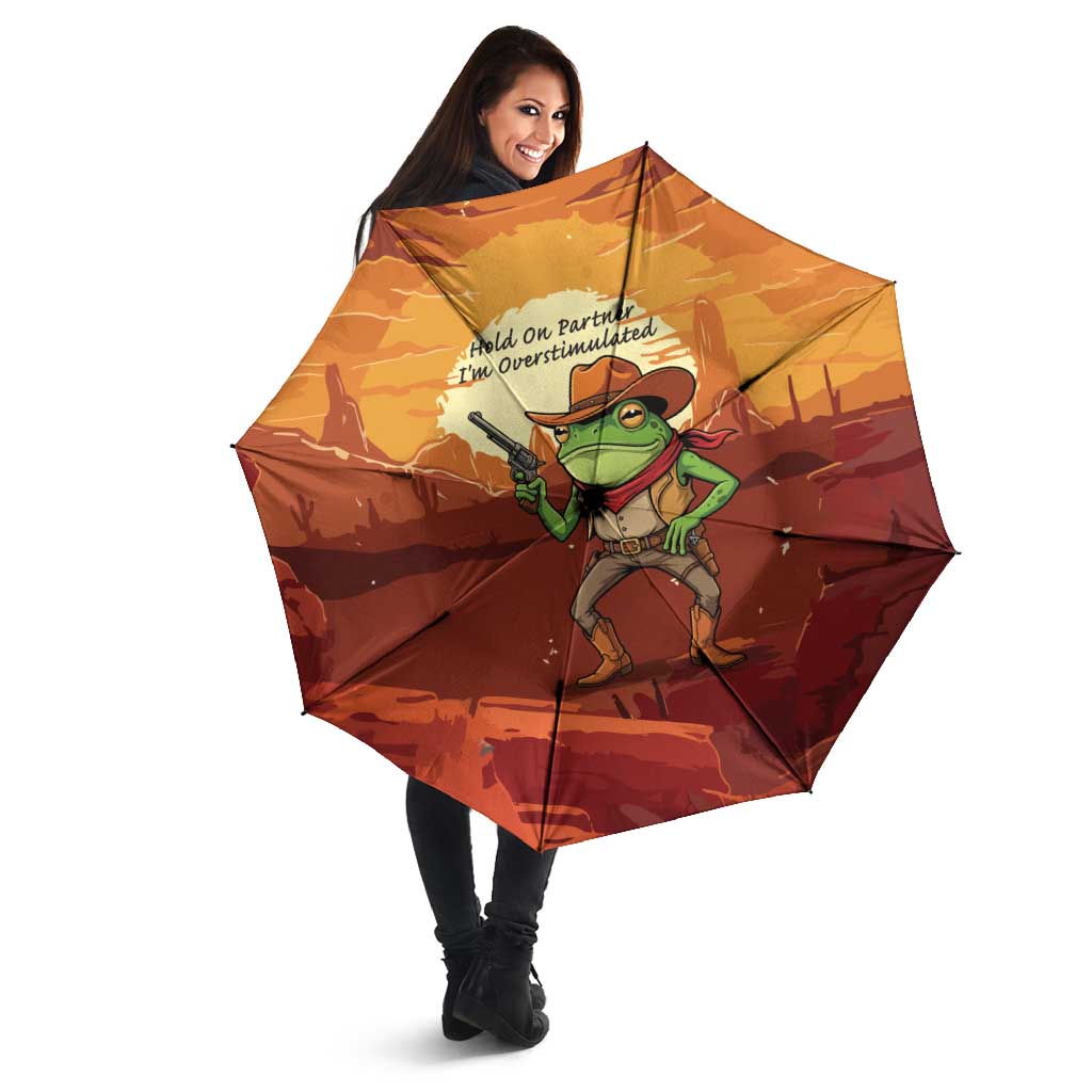 Cowboy Frog Outlaw Umbrella with Desert Sunset Silhouette Pattern