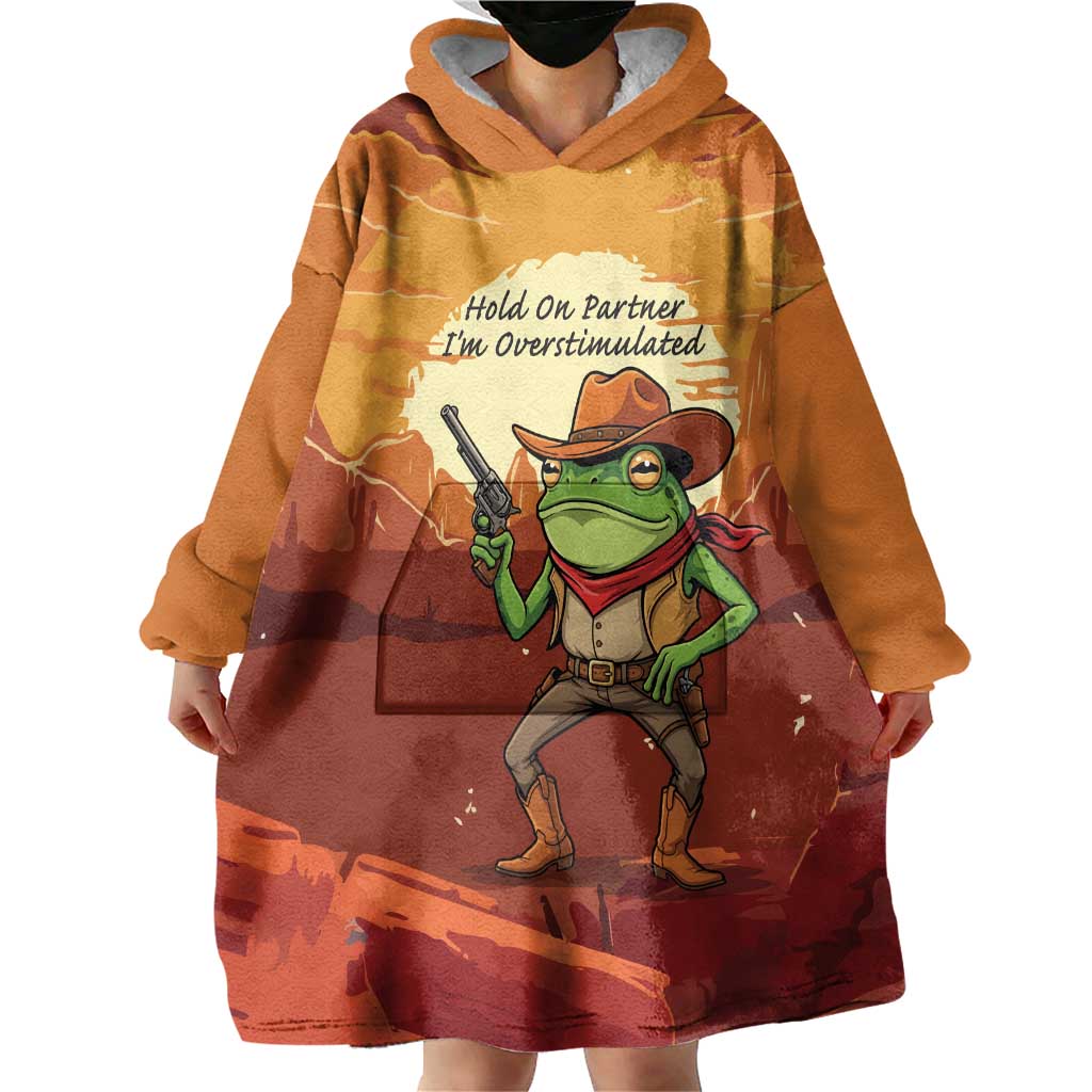 Cowboy Frog Outlaw Wearable Blanket Hoodie with Desert Sunset Silhouette Pattern