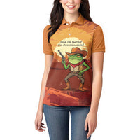 Cowboy Frog Outlaw Women Polo Shirt with Desert Sunset Silhouette Pattern