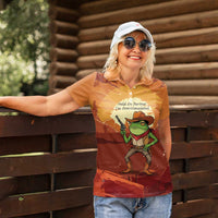 Cowboy Frog Outlaw Women Polo Shirt with Desert Sunset Silhouette Pattern