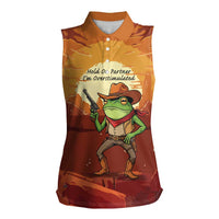 Cowboy Frog Outlaw Women Sleeveless Polo Shirt with Desert Sunset Silhouette Pattern