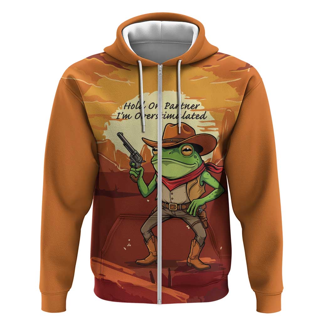 Cowboy Frog Outlaw Zip Hoodie with Desert Sunset Silhouette Pattern