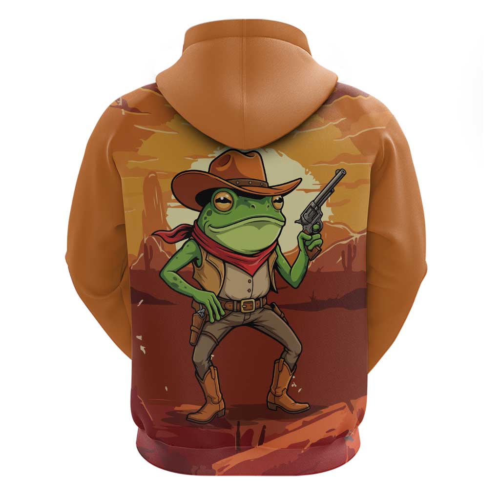 Cowboy Frog Outlaw Zip Hoodie with Desert Sunset Silhouette Pattern
