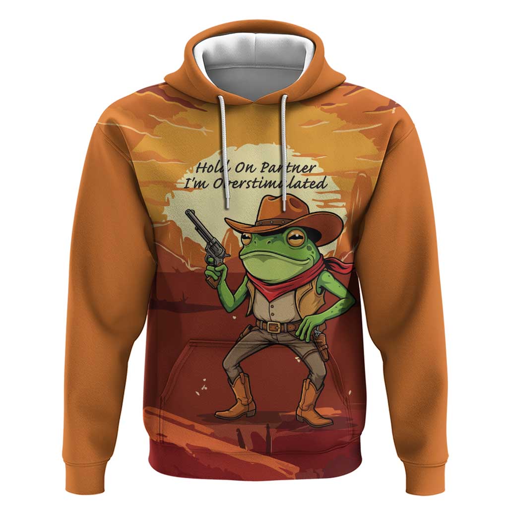 Cowboy Frog Outlaw Zip Hoodie with Desert Sunset Silhouette Pattern