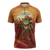 Cowboy Frog Outlaw Zipper Polo Shirt with Desert Sunset Silhouette Pattern