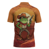 Cowboy Frog Outlaw Zipper Polo Shirt with Desert Sunset Silhouette Pattern