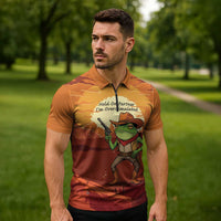 Cowboy Frog Outlaw Zipper Polo Shirt with Desert Sunset Silhouette Pattern