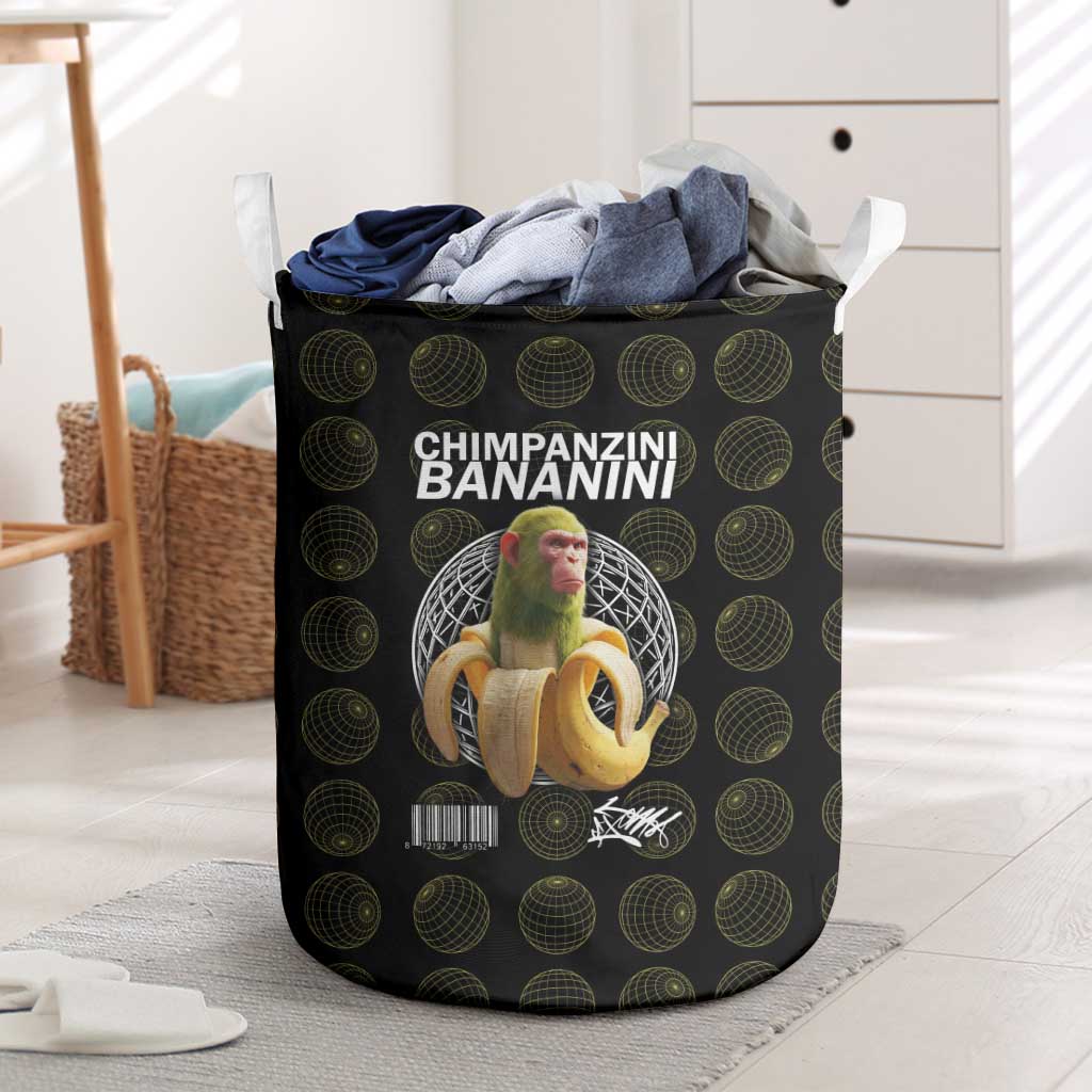 Chimpanzi Bananini Primate Laundry Basket with 3D Wireframe Globe Pattern