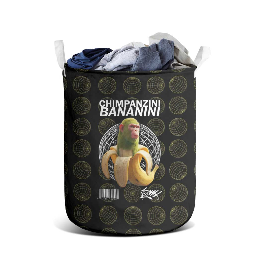 Chimpanzi Bananini Primate Laundry Basket with 3D Wireframe Globe Pattern