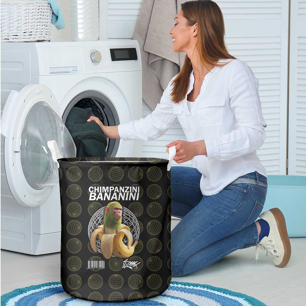 Chimpanzi Bananini Primate Laundry Basket with 3D Wireframe Globe Pattern