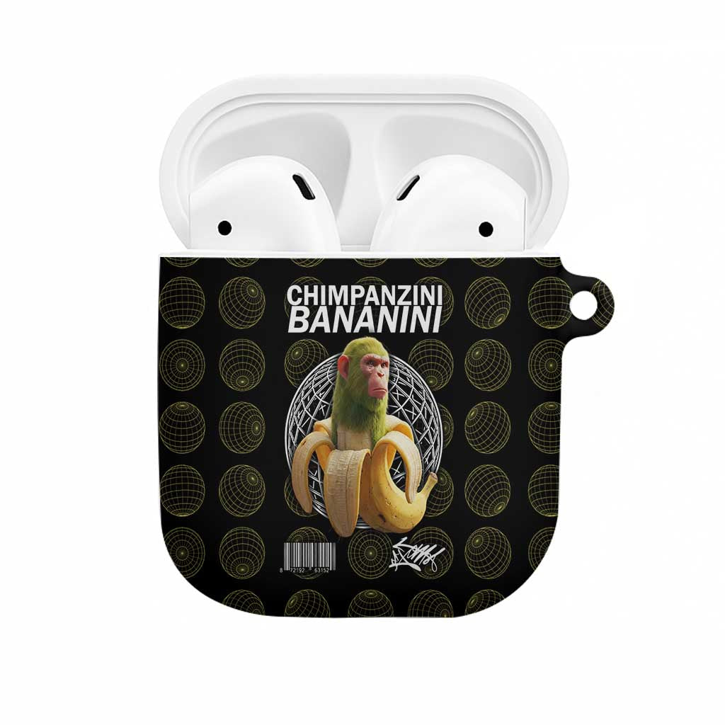 Chimpanzi Bananini Primate AirPods Case with 3D Wireframe Globe Pattern