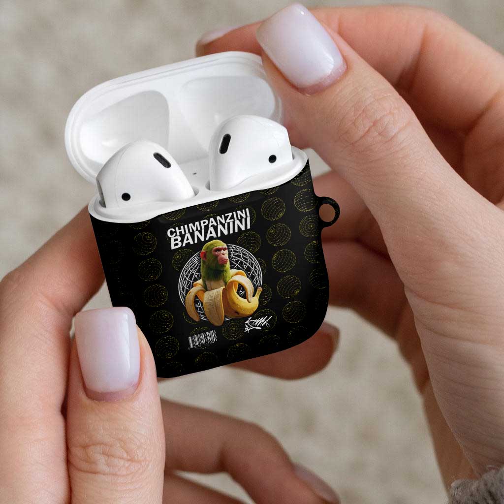 Chimpanzi Bananini Primate AirPods Case with 3D Wireframe Globe Pattern
