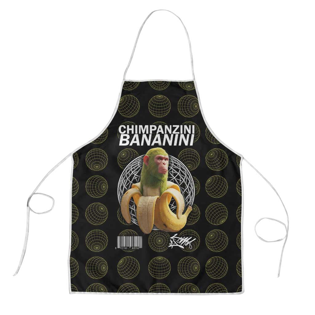 Chimpanzi Bananini Primate Apron with 3D Wireframe Globe Pattern