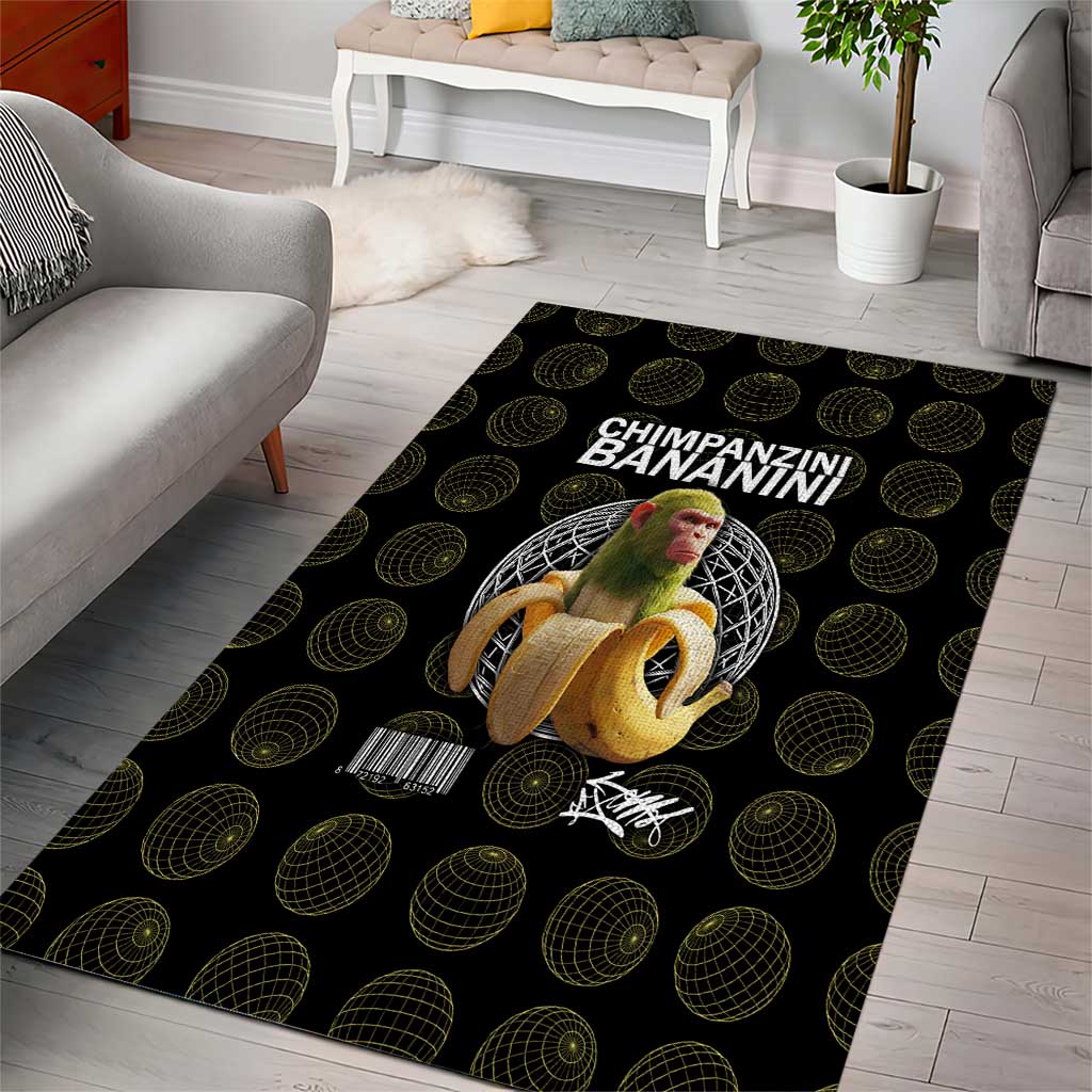 Chimpanzi Bananini Primate Area Rug with 3D Wireframe Globe Pattern