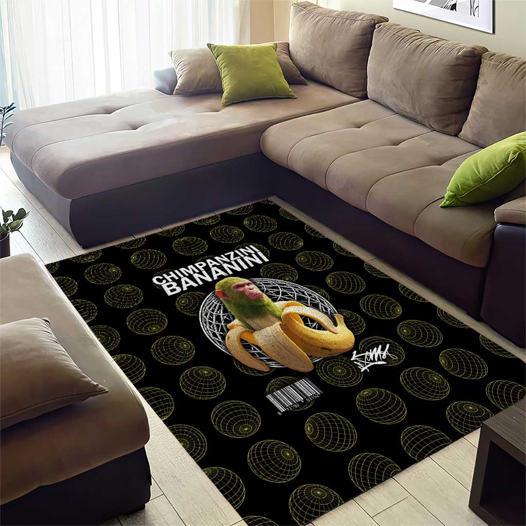 Chimpanzi Bananini Primate Area Rug with 3D Wireframe Globe Pattern